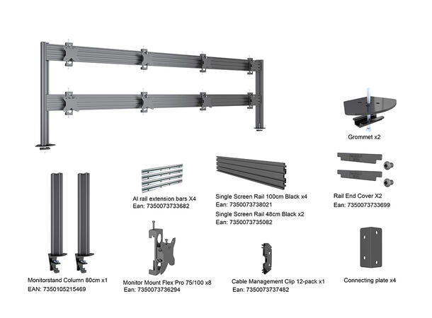 Multibrackets Deskmount Pro MBDM4x2U Sølv. 100x100, 80Kg, 8x 15"-32" 