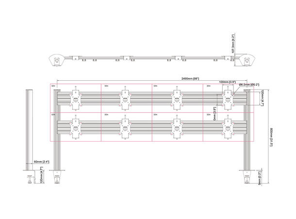 Multibrackets Deskmount Pro MBDM4x2U Sølv. 100x100, 80Kg, 8x 15"-32" 