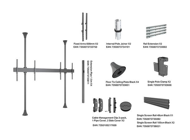 Multibrackets Gulv/tak Pro MBFC1UX2 Svart, 600x600, 60Kg per skjerm,2 x75" 