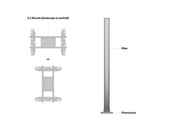 Multibrackets Gulvstativ180 B2B sølv 700x400, 60Kg, 24"-65" 