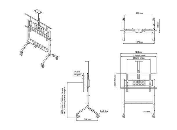 Multibrackets Gulvstativ Collaboration P Sort, 1200x600, 90Kg, 65"-100" 