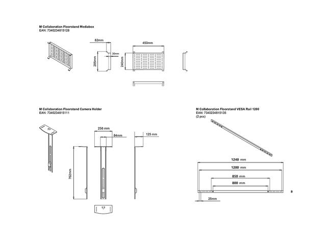 Multibrackets Gulvstativ Collaboration P Sort, 1200x600, 90Kg, 65"-100" 