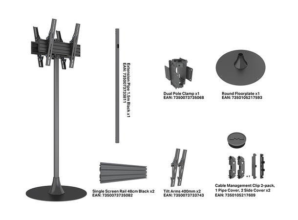 Multibrackets Gulvstativ Floorbase B2B Svart, 400x400, 100Kg, 32"-65" 