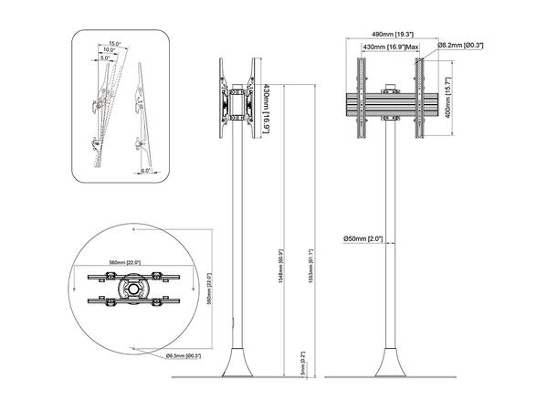 Multibrackets Gulvstativ Floorbase B2B Svart, 400x400, 100Kg, 32"-65" 