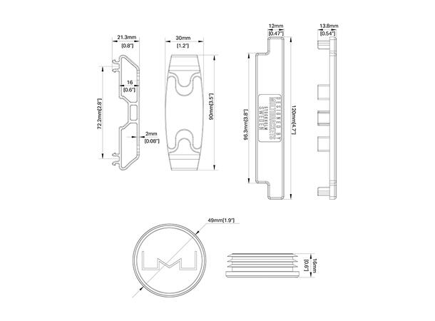 Multibrackets Pro Series - Cable MGMT Cl ip 2-pack, 1 Pipe Cover, 2 Side Cover 