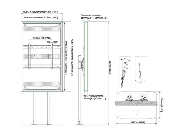 Multibrackets Pro Series - Dual Pole Enc losure 65¨ Floorbase* 