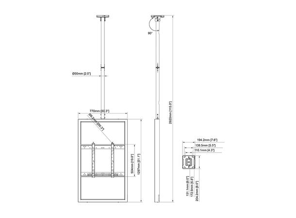 Multibrackets Pro kabinett tak 55" Svart, 600x400, 80Kg 