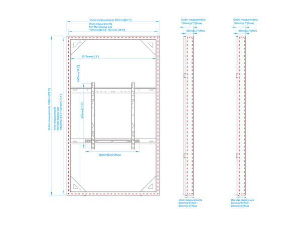 Multibrackets Pro kabinett vegg 86" Svart, 80Kg, Vesa 800x600 