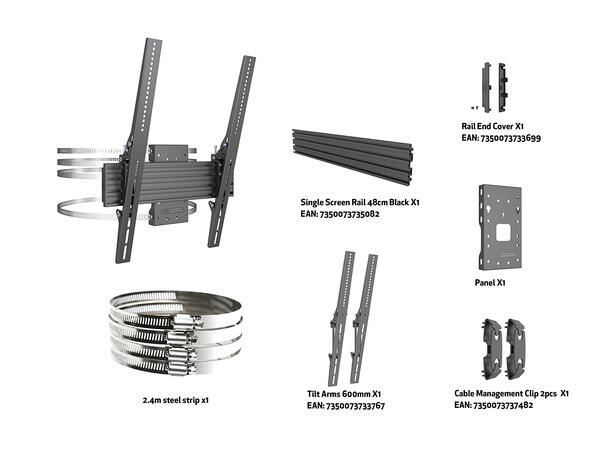 Multibrackets Søylefeste 43"-86" Svart, Vesa 400x600, 75Kg, tilt. 