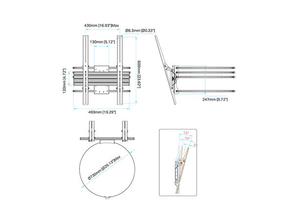 Multibrackets Søylefeste 43"-86" Svart, Vesa 400x600, 75Kg, tilt. 
