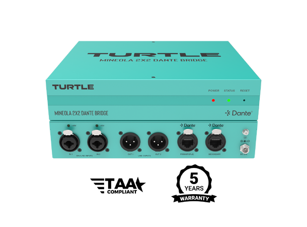 Turtle AV Mineola 2x2 Dante Audio Bridge 2x XLR inputs with 48V Phantom Power 