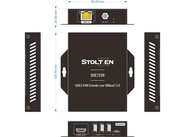 B-vare - Stoltzen SHE725 HDBaseT™ USB-C B-vare - Uten org.emb 