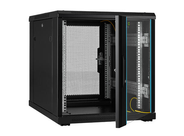 LinkIT Nettverksskap 12U svart B600xD800xH649, glass - perforert 