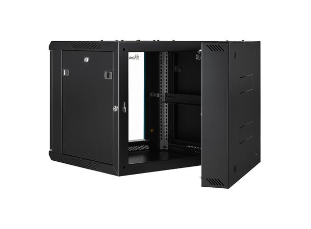 LinkIT Veggskap Hengslet 19' 9U svart B600xD600xH501 , glass - hengslet ramme 