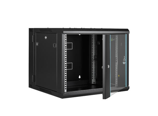 LinkIT Veggskap Hengslet 9U svart B600xD600xH501 , glass - hengslet ramme 