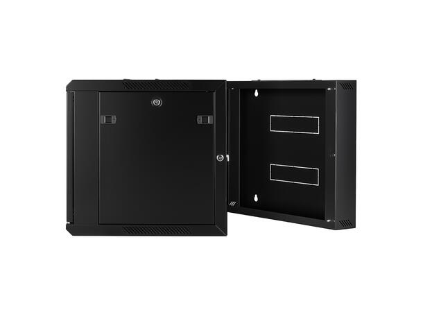 LinkIT Veggskap Hengslet 9U svart B600xD600xH501 , glass - hengslet ramme 