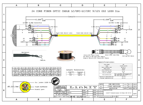 LinkIT fiber OS2 24 Core LC-LC 110m 24x fanout | 9/125 | LSZH | PTPS 