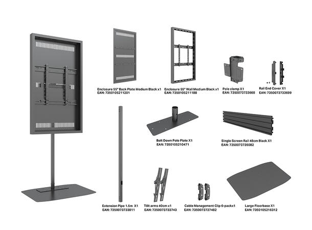 Multibrackets 19M Pro Series - Single Po le Enclosure 55¨ Floorbase* 