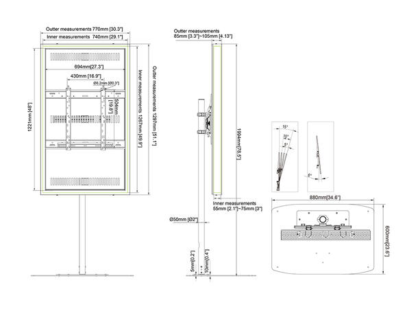 Multibrackets 19M Pro Series - Single Po le Enclosure 55¨ Floorbase* 