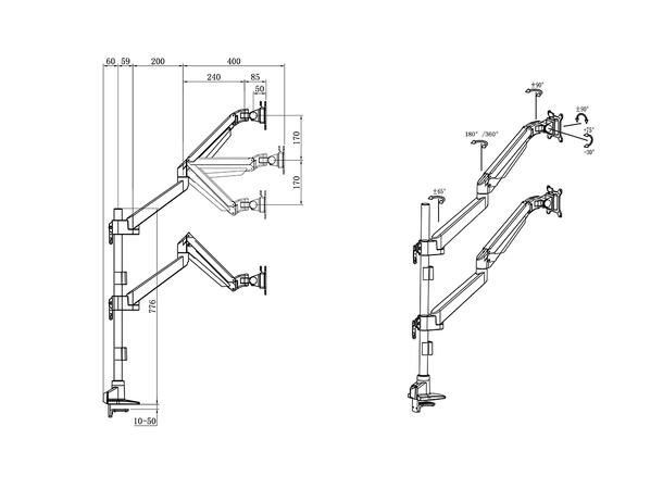 Multibrackets Bordstativ gassarm dual Svart, VESA 75 100, 10kg 15"-34" 