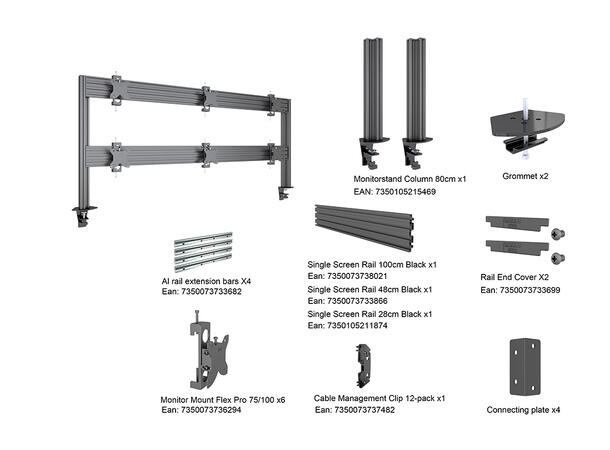 Multibrackets Deskmount Pro MBDM3X2U Sølv. 100x100, 60Kg, 6x 15"-32" 