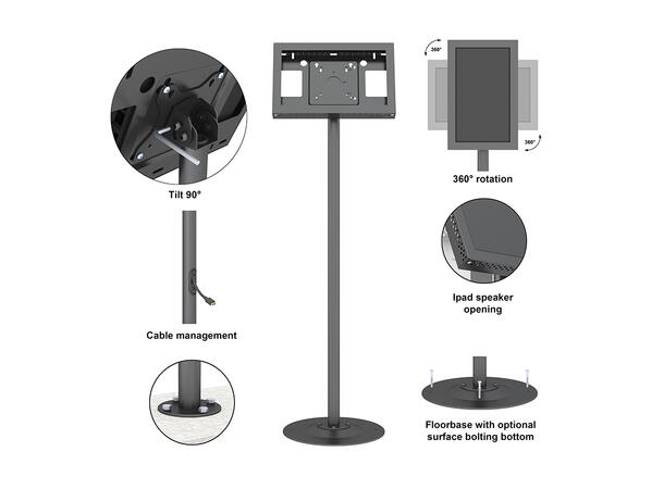 Multibrackets Gulvstativ single QBR13 Svart, 100x100, 10Kg, 7-30" 