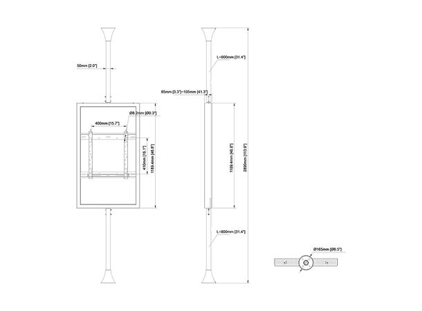Multibrackets Pro kabinett Gulv/tak 50" Svart, 25Kg, Vesa 400x400 