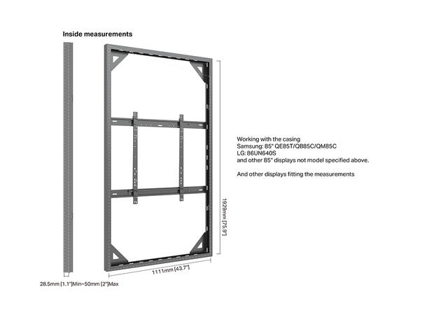 Multibrackets Pro kabinett vegg 85" Svart, 80Kg, Vesa 800x500 