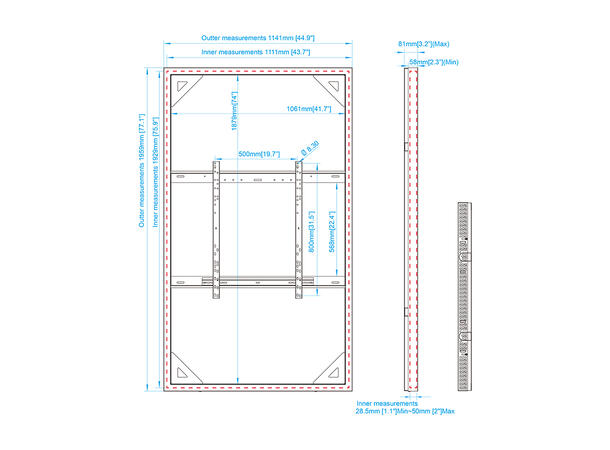 Multibrackets Pro kabinett vegg 85" Svart, 80Kg, Vesa 800x500 