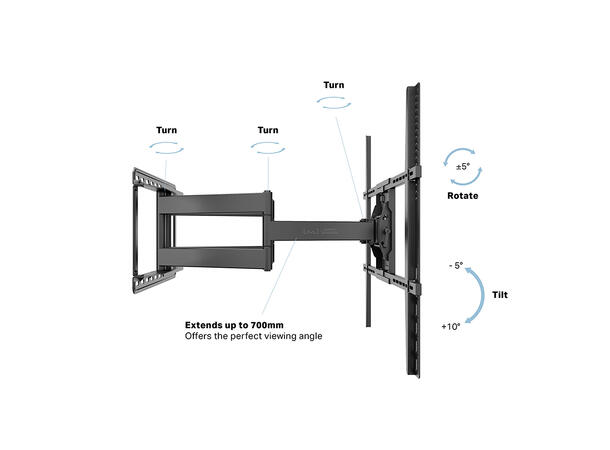 Multibrackets Veggfeste 700mm HD Dual Sort, maks 800x600, 90Kg, 70cm 