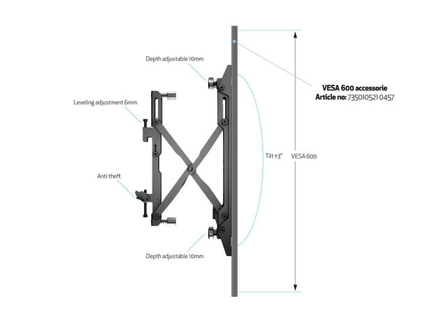 Multibrackets Wallmount Pro MBW2x1UP Pus h In Pop Out Black 
