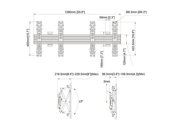 Multibrackets Wallmount Pro MBW2x1UP Pus h In Pop Out Black 