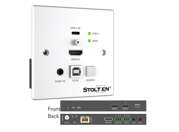 Stoltzen SHE630 HDBaseT™ WallPlate Kit USB-C | HDMI/USB | Audio In | 86x86 