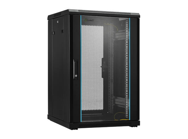 LinkIT Nettverksskap 18U svart B600xD600xH916 , glass - perforert 