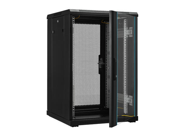 LinkIT Nettverksskap 18U svart B600xD600xH916 , glass - perforert 