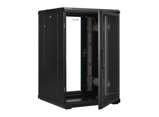LinkIT Nettverksskap 18U svart B600xD600xH916 , glass - perforert 