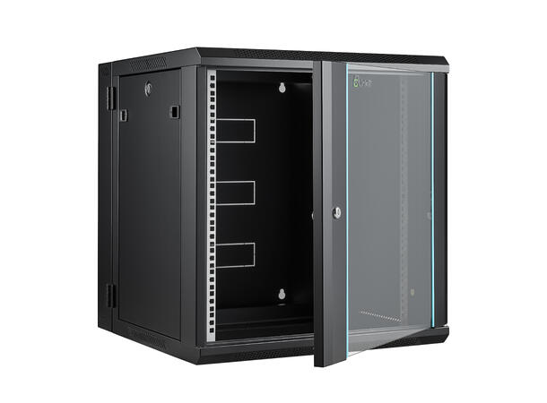 LinkIT Veggskap Hengslet 12U svart B600xD600xH635 , glass - hengslet ramme 