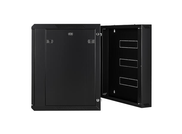 LinkIT Veggskap Hengslet 19' 12U svart B600xD600xH635 , glass - hengslet ramme 