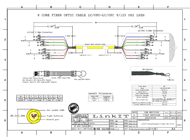 LinkIT fiber OS2 8 Core LC-LC 75m 8x fanout | 9/125 | LSZH | PTPS 