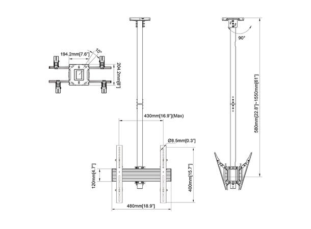 Multibrackets Ceiling Mount Pro MBC1UX2 White VESA 400 