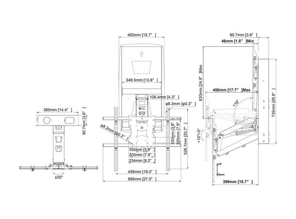 Multibrackets Motor Recess Pull Down Ful l Motion Flexarm 42"-86" 