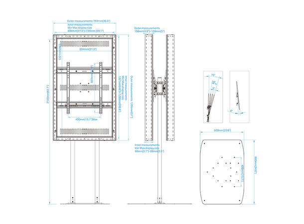 Multibrackets Pro Totem Kabinett 55¨ High Brightness B2B Dual Pole Floorbase 