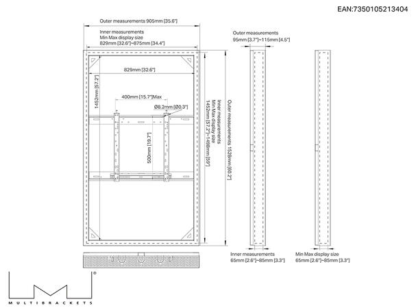 Multibrackets Pro kabinett 65" High Brig Svart, 500x400, 80Kg, Gulv til tak 