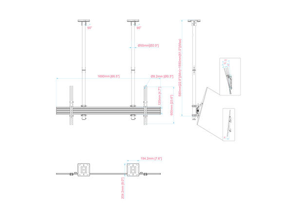 Multibrackets Pro takfeste MBC1USD Svart, 1600x600, 100Kg, 75-120" 