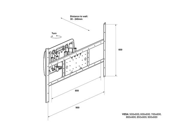 Multibrackets Veggfeste T/T Slim SD 900 Sort, 900x600, 125kg, 75"-100" 