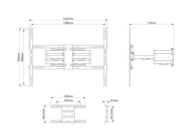 Multibrackets Veggfeste flexarm pro Sort, VESA 1200*900, 125Kg, 55"-110" 