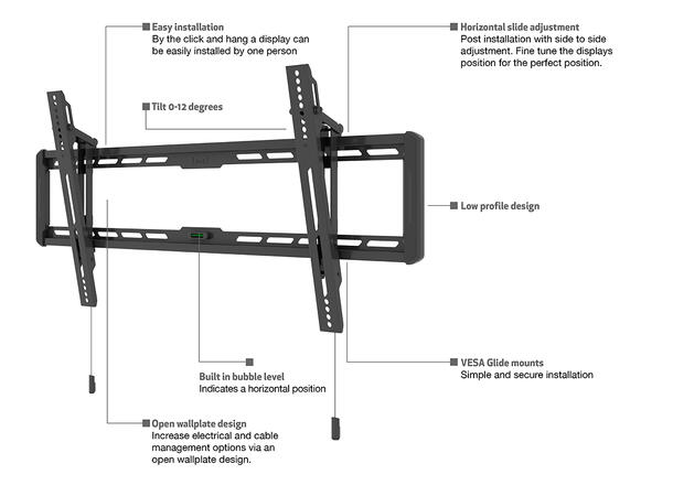 Multibrackets veggfeste tilt large Svart, 40-86", 60kg, VESA 800x400 