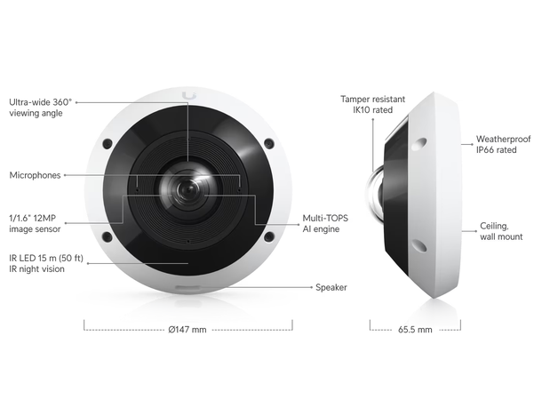Ubiquiti UniFi G6 Pro 360 White 12MP | IP66 | IK10 