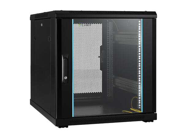 LinkIT Nettverksskap 18U svart B600xD800xH916, glass - perforert 