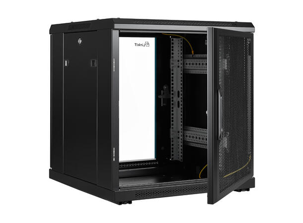 LinkIT Nettverksskap 18U svart B600xD800xH916, glass - perforert 